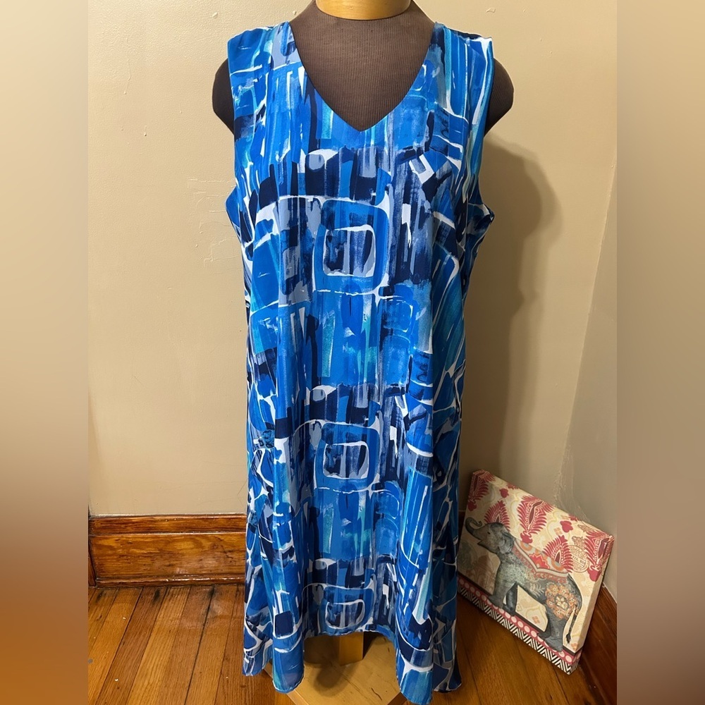 Soft Works Blue Sleeveless‎ Lightweight Midi Lightweight DressSz XL NWT